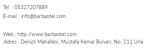 Barba Otel telefon numaralar, faks, e-mail, posta adresi ve iletiim bilgileri